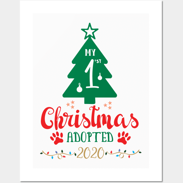 My First Christmas Adopted 2020, Xmas Tree Ugly Pajamas Gift Wall Art by Printofi.com